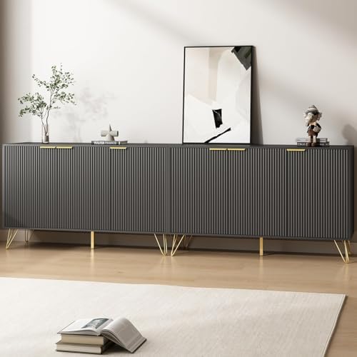 Storage Cabinet with 3 Fluted Doors and Adjustable Shelves, Black, 2pcs丨Modern Wood Accent Table, Sideboard Buffet Cabinet, Console Table for Living Room, Hallway, Entryway by Provideyouwithbestproduct%EF%BC%81