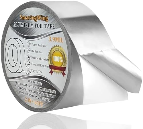 Aluminum Foil Duct Tape Heavy Duty Waterproof, Premium Silver Metal HVAC Heat Tapes (2"*65Feet,3.9mil), High Temperature, Dryer Vent Insulation Tape for Ductwork, Ducting, Sealing, Patching, Furnace by SmaringWing