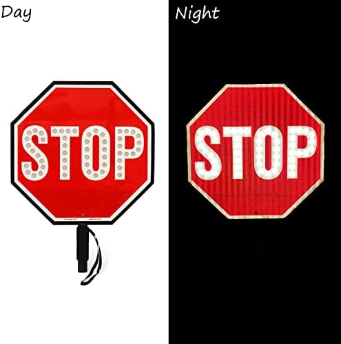 SmartSign LED STOP Paddle - Reflective Hand Held Stop Sign with Handle, 18" Double-Sided, Steady/Flashing LED Light Modes, Rechargeable, Foam-Padded Grip, Red, Pack of 1 - Image 6