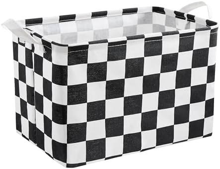 Ohocut Black White Checkered Canvas Basket, Rectangular Organizing Decorative Storage Basket for Kids Dog Toy, Cute Aesthetic Race Cars Boy Room Decor for Home, Kitchen, Bedroom, Classroom, Shelves by Ohocut