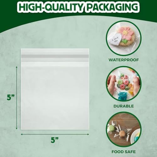 Seal Fresh Self Sealing Cellophane Bags - 5" x 5" (1000 Count) - Clear Plastic Resealable Cello Bag - Cellophane Treat Bags, Cookie Bags for Packaging, Candy bags, Cello Bags, Pastry Bags - Image 3