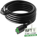 POWGRN 15FT 14/3 Black Flat Plug Extension Cord, Low Profile Indoor by POWGRN