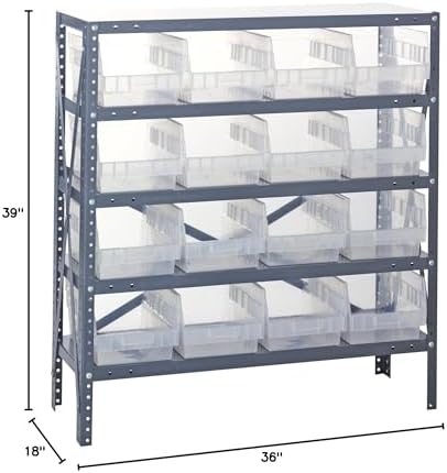 Quantum Storage Systems 1839-208CL Solid Heavy Duty 5 Shelves 16 Store-More Clear Bins 39" H x 36" W x 18" D - Image 2