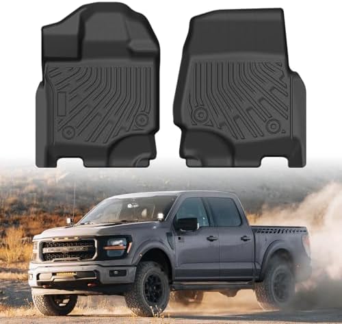 Cartist Floor Mats for 2015-2026 Ford F-150/2022-2026 F-150 Lightning/2017-2025 Raptor, All Weather Floor Liners for F-150 Accessories, Heavy Duty TPE Car Mats - Front Row Only by cartist