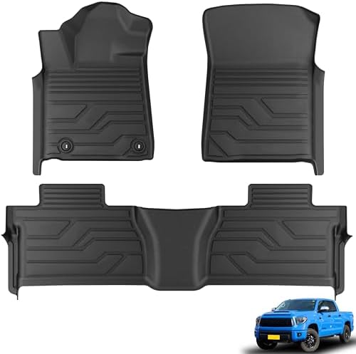 Floor Mats for Toyota Tundra 2014-2021 (Only for CrewMax Cab), Custom Fit All-Weather TPE Floor Liners, Front & 2nd Row for Tundra Car Accessories by Partzer