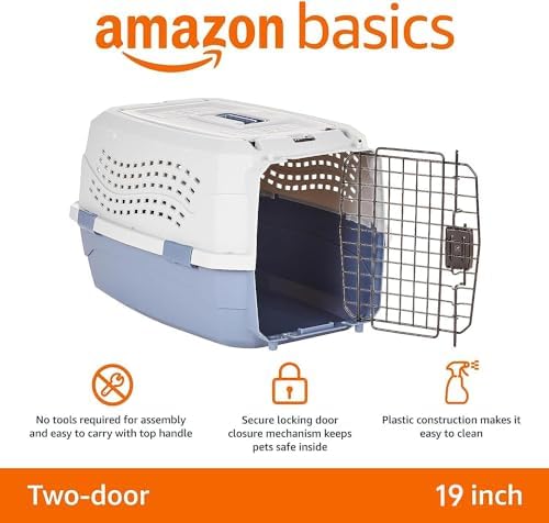 Amazon Basics 2-Door Top-Load Hard-Sided Pet Travel Carrier for Cats and Small Dogs, 19" L x 12.6" W x 10" H, Gray & Blue (Pack of 6) - Image 2