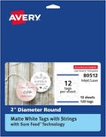 Avery Round Tags, Sure Feed Technology, 2" Diameter, Matte White, Strings Included, 600 Total, Print-to-The-Edge, Laser/Inkjet Printable (80512) (Pack of 5) by Avery