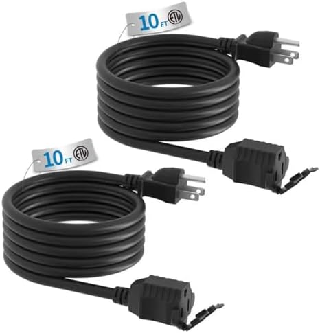 TiFFCOFiO Indoor Outdoor Extension Cord Waterproof, 10 Feet 3 Prong Power Cord for Home and Garden, 16 AWG, 13A/1625W, ETL Listed, 2 Packs by TiFFCOFiO