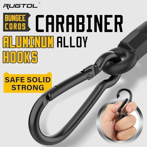 Bungee Cords with Carabiner, 18 Inch Long Heavy Duty Bungee Cords with Carabiner Clip Outdoor, 1/3 Inch Black Extra Strong Elastic Rope with Carabiner Hooks for Camping, Tarps, Bike Rack, Tent, 4 Pack - Image 4