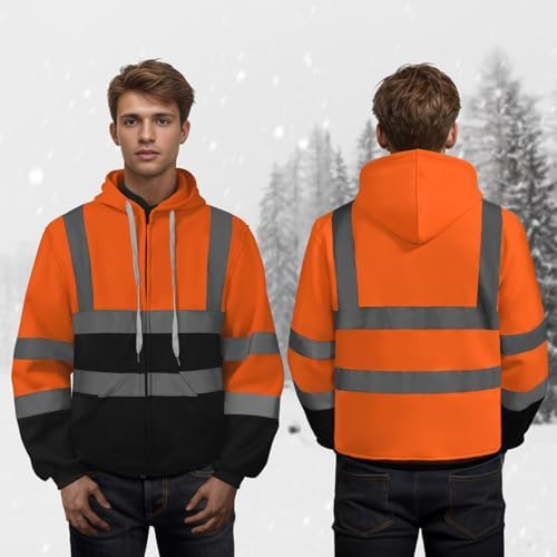 TCCFCCT Hi Vis Hoodie for Men Women Class 3 High Visibility Hoodie, Reflective Safety Hoodies for Men Workers, Surveyors, Hi Vis Sweatshirts for Men Dirt-resistant with Black Bottom, Orange XL - Image 5