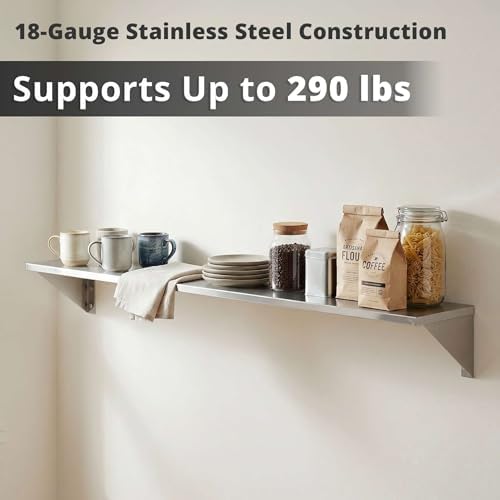 6" x 48" Heavy Duty Stainless Steel Floating Wall Mounted Shelf, Commercial Kitchen Storage Shelf - Image 3