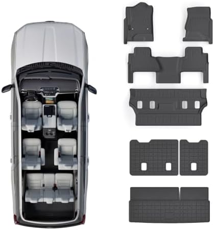 Floor Mats & Trunk Mat for Chevrolet Tahoe 2015-2020 Row Bucket Seat(7 Seats Version) &GMC Yukon（Not Fit XL,TPE All Weather Protection Car Floor Liners for Chevy Tahoe by SANBAN-AXE