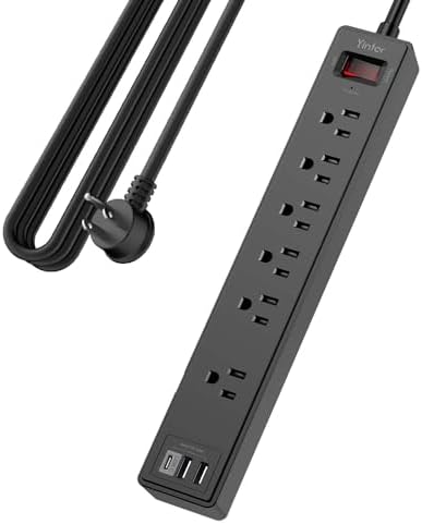 Yintar 15Ft Surge Protector Power Strip with 6 Outlets & 3 USB Ports, Black by Yintar