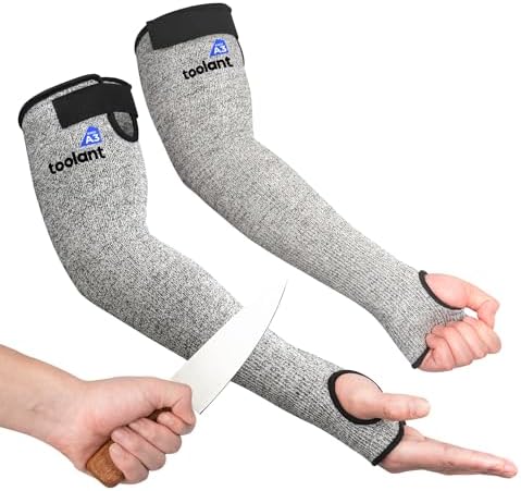 OriStout Cut Resistant Farmers Sleeves with Thumb Hole, Arm Protectors for Thin Skin and Bruising, for Gardening, Welding, Kitchen, Arm Guards for Biting, Pet Grooming, Grey, 1 Pair by OriStout