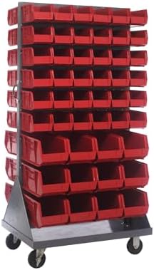 QUANTUM STORAGE SYSTEMS QMD-36H-230240RD Solid Mobile Louvered Panel Double Sided Bins Bench Rack 60 Shelves 72" H x 36" W x 25" D with 96 Red Bins Multi-Sizes by QuantumStorageSystems