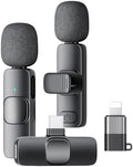 KUKIHO Wireless Lavalier Microphone for iPhone iPad and Android Phone, 2 Pack Lapel Mic Plug and Play Wireless Mic Noise Reduction Microphone for Video Recording Interview Podcast (Black) by KUKIHO