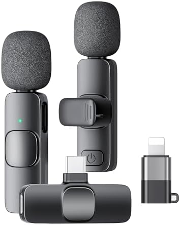KUKIHO Wireless Lavalier Microphone for iPhone iPad and Android Phone, 2 Pack Lapel Mic Plug and Play Wireless Mic Noise Reduction Microphone for Video Recording Interview Podcast (Black) by KUKIHO