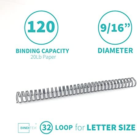 Binditek 100 Pack Double Loop Wire Binding Spines, 9/16Inch Binding Wire for Letter size, 3:1 Pitch, 120 Sheet Capacity, 32-Loop, Black, for Students and Coworkers - Image 2