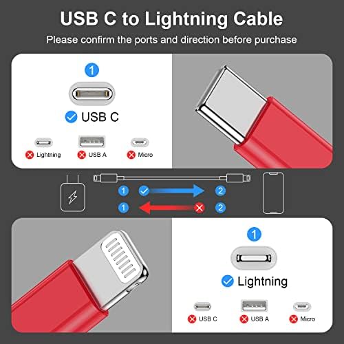 2Pack Red Fast Charger Cable 10ft [Apple MFi Certified], USB Type C to Lightning Cable 10 Foot for Apple iPhone 14/13 /12 Pro XR XS Max X 8 Plu - Image 2