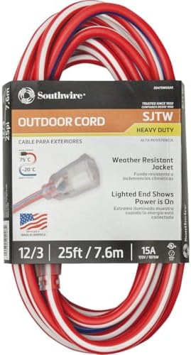 Southwire 2547SWUSA1 25-Feet; Contractor Grade; 12/3; Lighted End Red White and Blue; American Made Extension Cord; Indoor and Outdoor Use; Water Resistant Flexible Jacket; Foot; Ft - Image 3