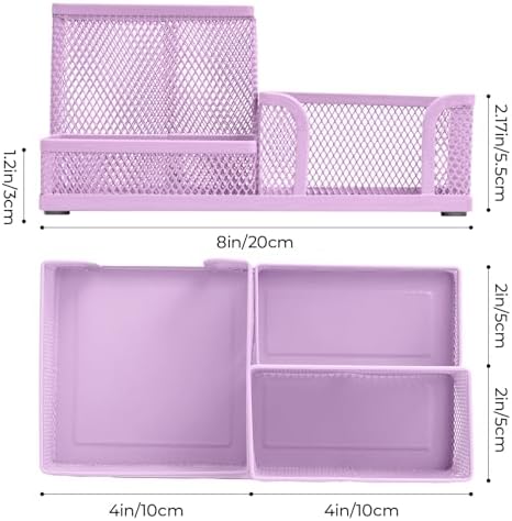 M&G Mesh Pen Holder Desk Organizers Pencil Holder for Desk Purple, 3 Compartments Metal Office Supply Organizer with Sticky Notes Holder for Home Office - Image 2