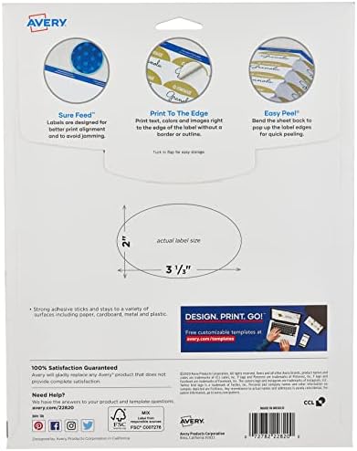 Avery Printable Oval Labels, 2" x 3-1/3", Glossy White, Laser & Inkjet Compatible, 80 Blank Labels Total, Great for Mailing, Branding, Packaging, and More (22820) (Pack of 5) - Image 2