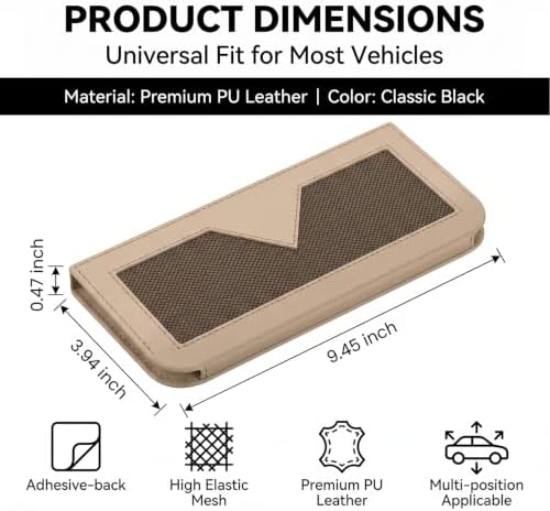 PU Leather Car Seat Gap Storage Pocket, Multifunctional Elastic Mesh Side Organizer, Self-Adhesive Anti-Scratch Car Side Storage Pouch Holds Phone Cards Receipts (Beige) - Image 2