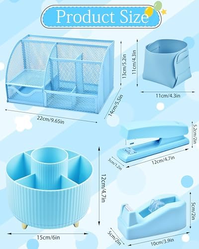 Blue Desk Accessories and Organizers with Desk Organizer and 360°Rotating Pen Holder stapler Pen and a Lot of Office Blue Office Supplies Beautifully Presented in a Gift Box - Image 6