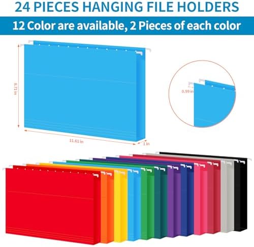 24 Pack Hanging File Folders, Letter Size with 1/5-Cut Adjustable Tabs, 12 Selected Color - File Folder Organizer for Filing Cabinet Office Home, Designed for Bulky Files, Medical Charts - Image 3