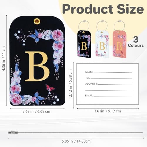 3 Pack Luxury Floral PU Leather Luggage Tags, Travel Accessories Gift (B) - Image 3