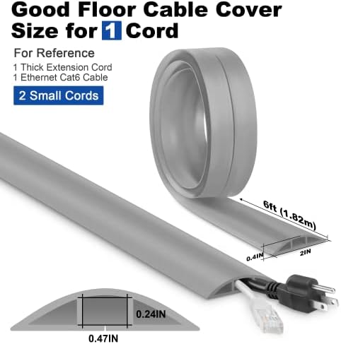 Floor Cord Cover - 6FT, Grey, Single Cord Protector - Wire Cover Cavity: 0.47" (W) x 0.24" (H) - Image 2