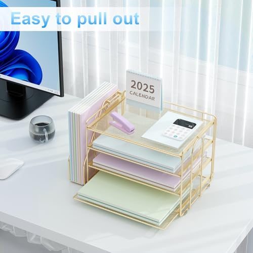 Spacrea Desk Organizers and Accessories, Paper Organizer for Desk with File organizer, Desk Accessories & Workspace Organizers for Office Supplies (Gold) - Image 6