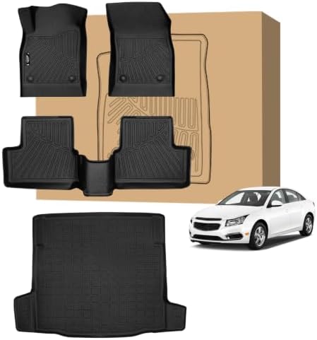 PELEUS Floor Mats Custom Fit for Chevy Cruze 2011-2015 & Limited 2016,4PC Full Set All Weather Car Liners Includes 1st 2nd Row Front Rear Seat Mats and Trunk Mat Cargo Liner, Black by Unknown