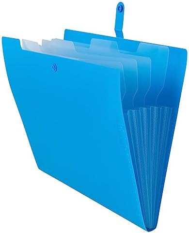 JAM PAPER Slim Expanding File Folder - 5 Pocket Plastic File Folder – Snap Closure - 9 x 11 1/2 - Blue - Sold Individually by JAMPaper