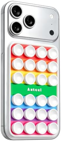 Anteel Silicone Suction Cup Phone Case Mount, Non Slip Sticky Grip for Cellphone, Silicon Adhesive Suction Cup Mount, Strong Grip Holder for Selfies and Videos, 2.4" x 3.8" (RainbowWhite) by Galundge