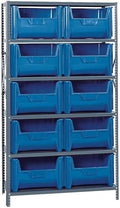 Quantum Storage Systems QSBU-700BL Solid Heavy Duty 6 Shelves 10 Giant Stack Blue Bins 75" H x 36" W x 18" D by QuantumStorageSystems