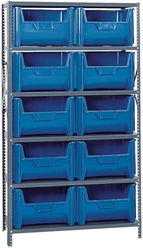 Quantum Storage Systems QSBU-700BL Solid Heavy Duty 6 Shelves 10 Giant Stack Blue Bins 75" H x 36" W x 18" D by QuantumStorageSystems