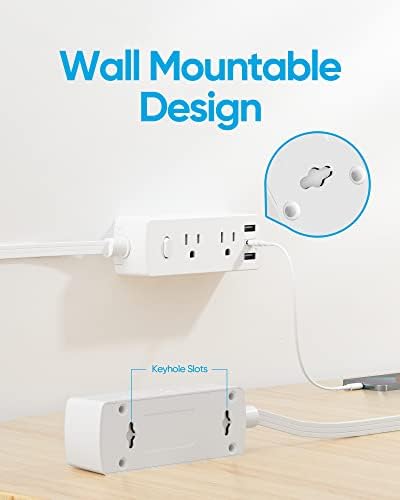 Olcorife Flat Plug Power Strip with 10 FT Extension Cord, 6 Outlets 3 USB Ports(1 USB C), 3 Sided Outlet Extender for Home Office Travel Dorm Room Essentials, White - Image 5