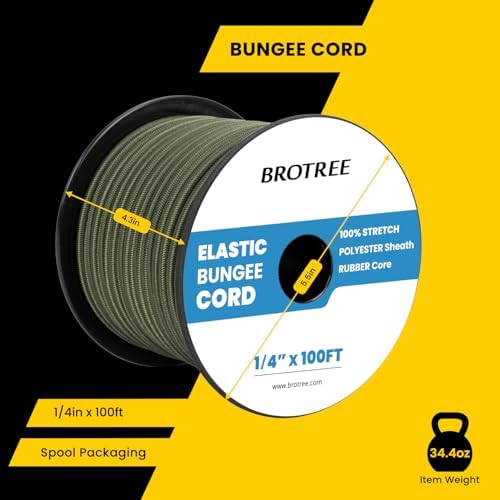 Brotree Bungee Cords 1/4" x 100ft Elastic Shock Cord 100% Stretch Cord - Image 2