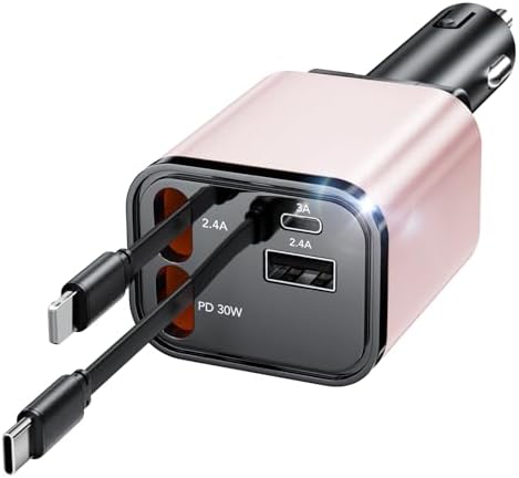 84W Retractable Car Charger,Car Phone Charger USB C Fast Charge for iPhone by EloBeth