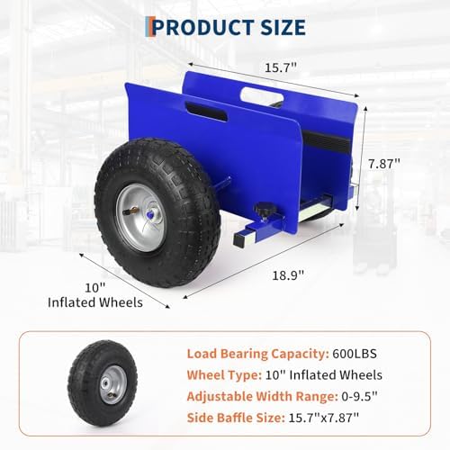600 LBS Panel Dolly, Adjustable Drywall Dolly with 10" Tires, Door Dollies - Image 3