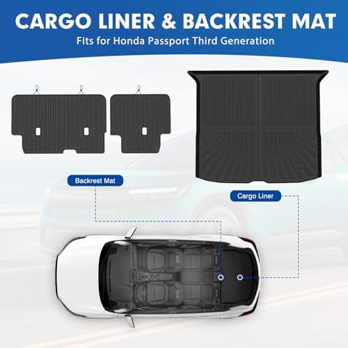 Mixsuper Cargo Liner for Honda Passport 2019-2025, All Weather Trunk Mat Backrest Mat TPE Back Seat Cover Protector for Passport Accessories - Image 2