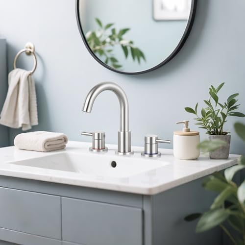 Bathroom Faucet 3 Hole Brushed Nickel, 2-Handle Widespread Faucet - Image 3
