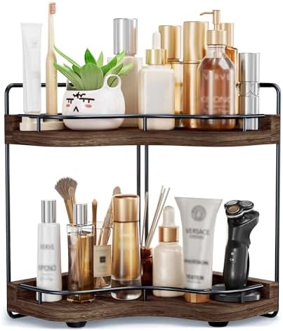 2-Tier Corner Bathroom Counter Organizer, Larger, Dark Brown by Unknown
