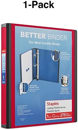 Staples Heavy-Duty 1-Inch D-Ring Binder, Red, Removable Spine Label - Image 7