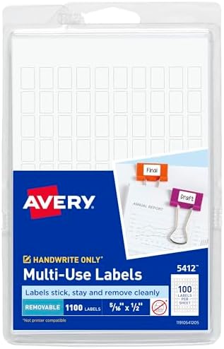 Avery Multi-Use Removable Labels, 5/16" x 1/2", White, Non-Printable, 1,100 Blank Labels Total (5412) by Avery
