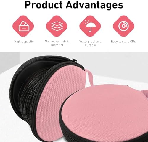 DVD Case, 20 Capacity Oxford Cloth CD/DVD Case Holders, Waterproof DVD Storage Binder with Reinforced Handle, Universal for Car Office Living Room Home Travel (Pink) - Image 4