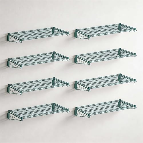 8 Pack 24" x 60" Green Epoxy Wire Wall Mount Shelf, Universal NSF Heavy Duty Wall Storage Rack, Floating Wall Mount Rack by Zedfire