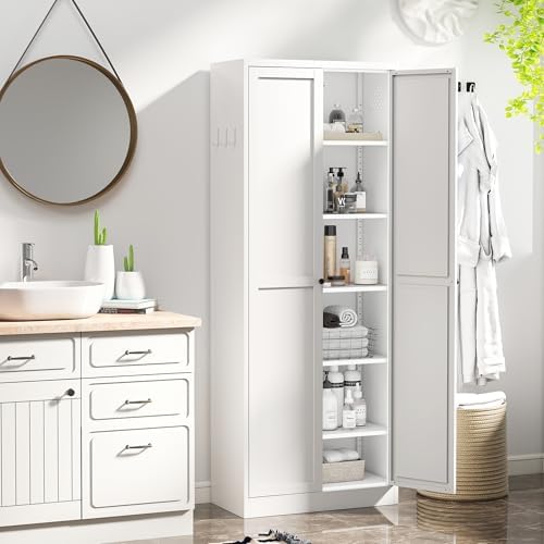 AQY Metal Pantry Cabinet, 72" White Kitchen Storage Cabinet with Doors - Image 2