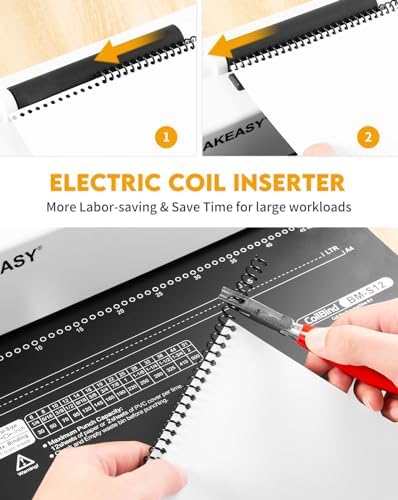 MAKEASY Spiral Binding Machine, 4:1 Pitch, 12 Sheets Punch Capacity, Electric Coil Insert, Book Binder Machine for A4/A5/Letter Size Paper, Come with 1 Box pcs 5/16'' Coils & Pliers - Image 7